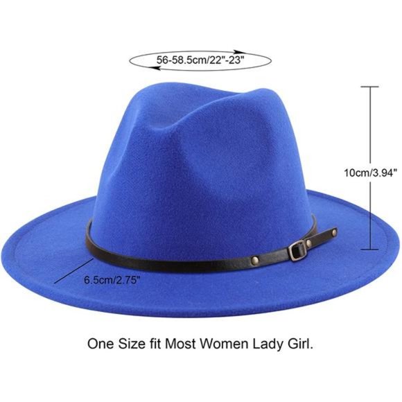 Lanzom Womens Classic Wide Brim Floppy Panama Hat Belt Buckle Wool Fedora Hat main image 5